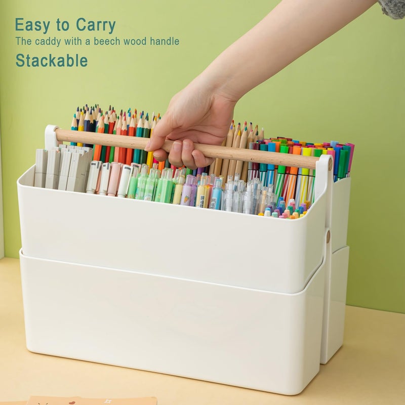 Vidifor Art Supply Organizers Caddy with Handle, Desk, Makeup Caddy and Tote (White+Pink, Large) - Image 3