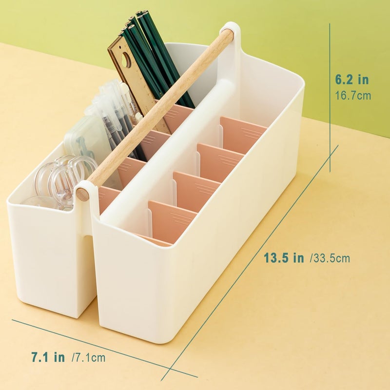 Vidifor Art Supply Organizers Caddy with Handle, Desk, Makeup Caddy and Tote (White+Pink, Large) - Image 2