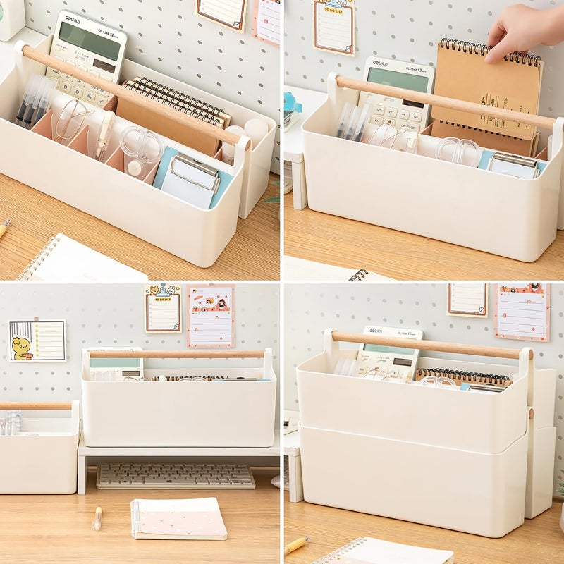 Vidifor Art Supply Organizers Caddy with Handle, Desk, Makeup Caddy and Tote (White+Pink, Large) - Image 4