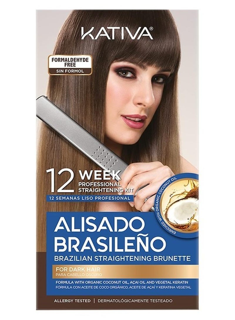 Kativa مجموعة كاتيفا لتنعيم الشعر البني البرازيلية، 12 أسبوعًا من الاستخدام المنزلي الاحترافي، مع زيت جوز الهند العضوي، وزيت الأساي، والكيراتين، لشعر أغمق وأكثر نعومة ولمعانًا - Image 1