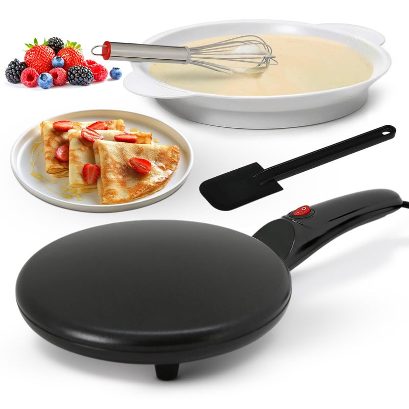 Nutrichef Electric Crepe Maker | 8-inch Nonstick Cooktop with On/Off Switch | Cooks Roti, Tortillas & Pancakes | Automatic Temperature Control & Cool Touch Handle | Includes Food Bowl, Whisk & Spatula - Image 2