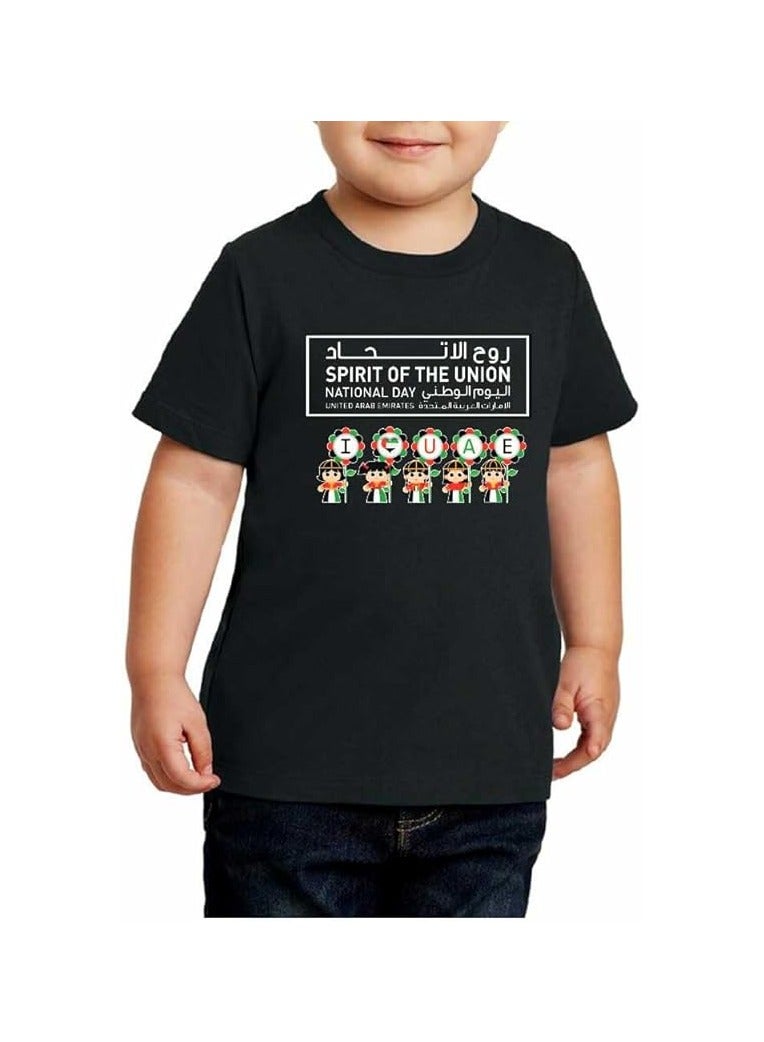 PRINTSHOP4ME Unisex UAE Kids T-shirts for celebrating  UAE National Day and Flag day events Black (Design 2) - Image 2