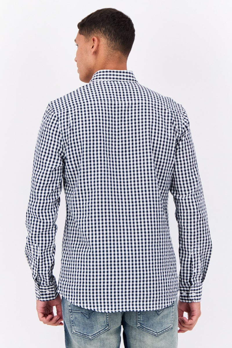 Peter Werth Men Regular Fit Gingham Pattren Long Sleeve Casual Shirts, Navy - Image 3