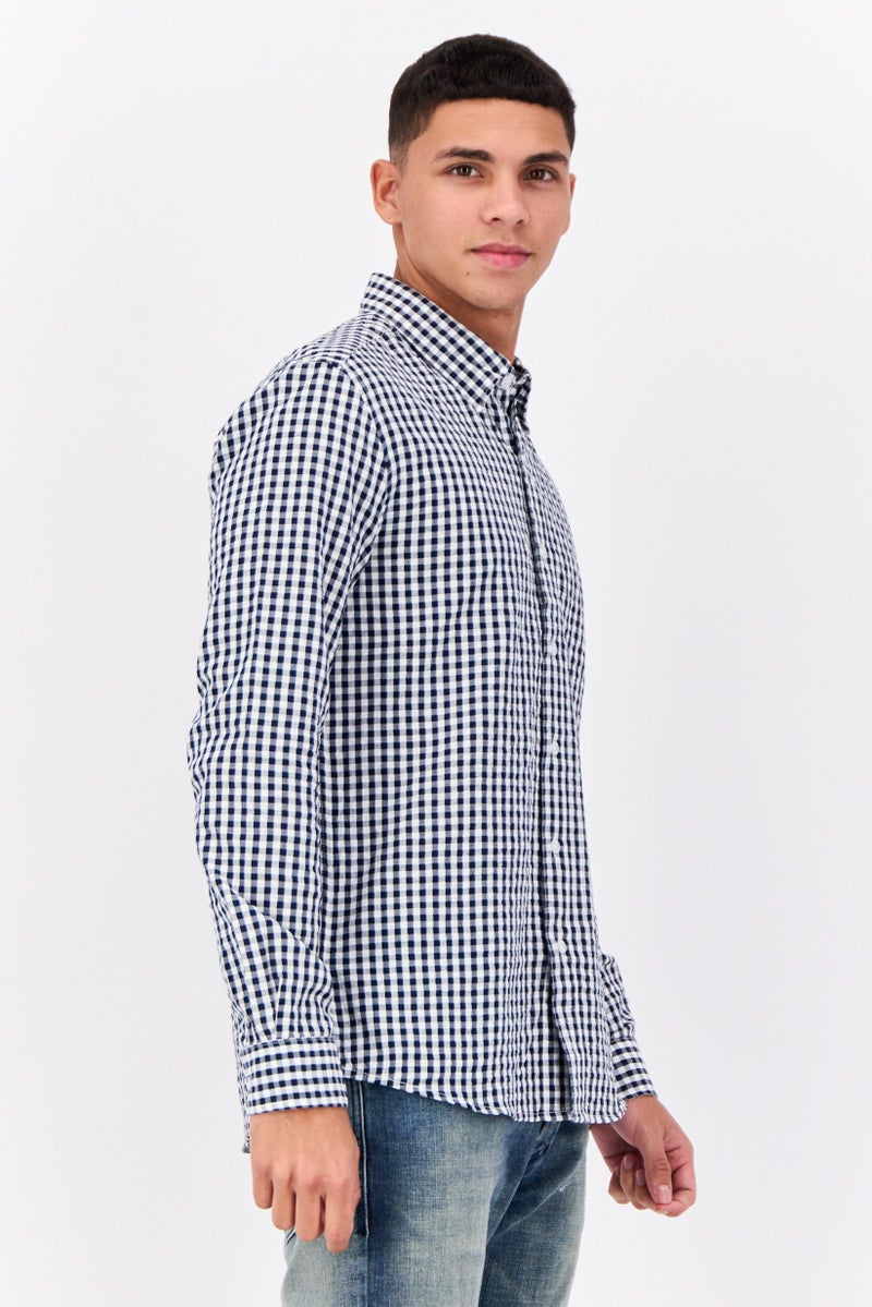 Peter Werth Men Regular Fit Gingham Pattren Long Sleeve Casual Shirts, Navy - Image 2