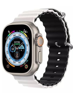 Ocean Silicone Rubber Watch Band Strap for Apple Watch Ultra 49mm/45mm/44mm/42mm Ocean Dual Colored White/ Black