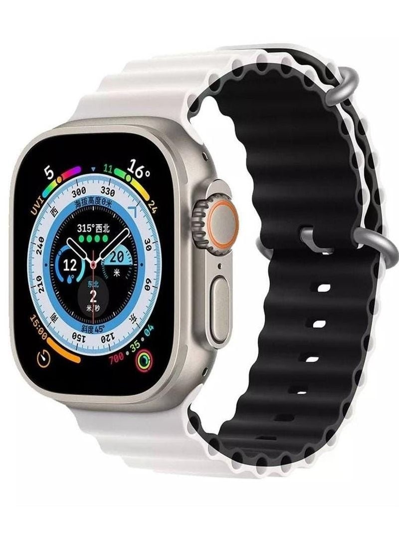 Rabos - Ocean Silicone Rubber Watch Band Strap for Apple Watch Ultra 49mm/45mm/44mm/42mm Ocean Dual Colored White/ Black - Image 1