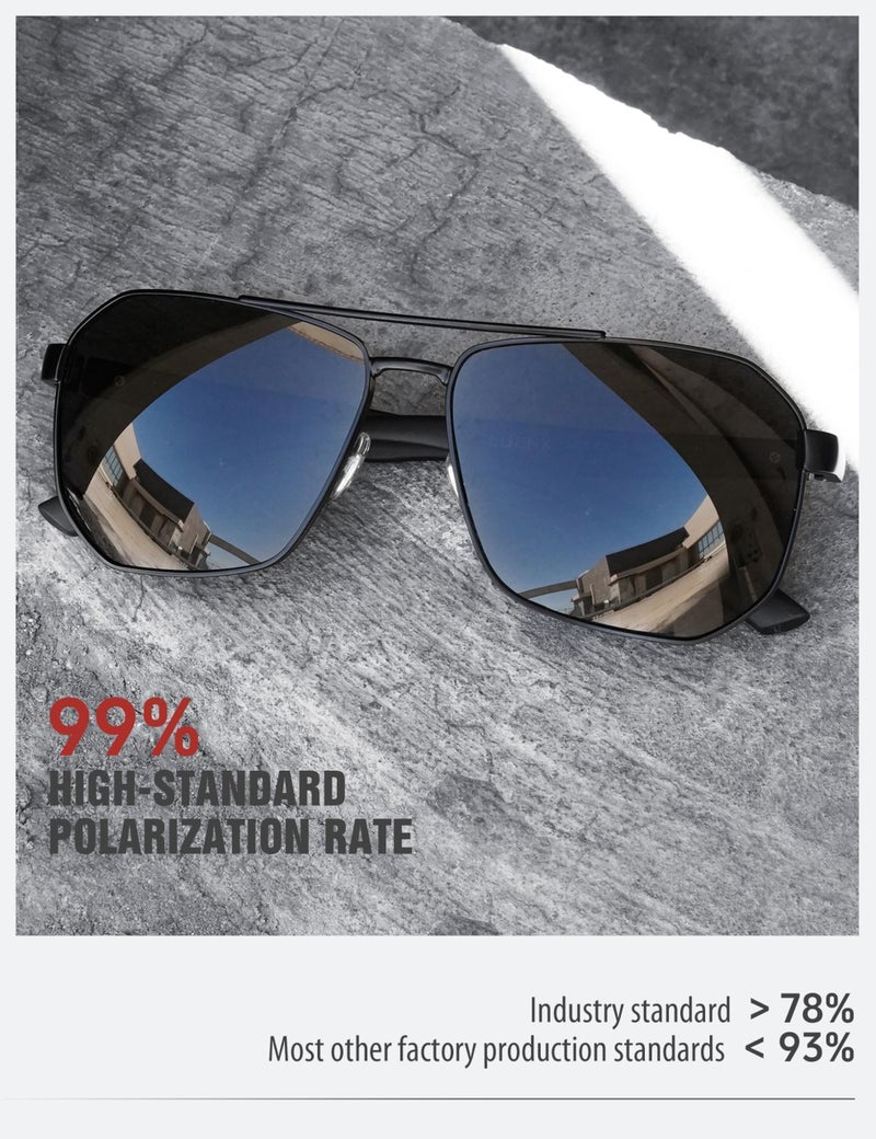 LUENX Aviator Sunglasses for Men Square Polarized Polygon Black Lens Matte Black Frame - UV 400 Protection with Accessories - Image 4