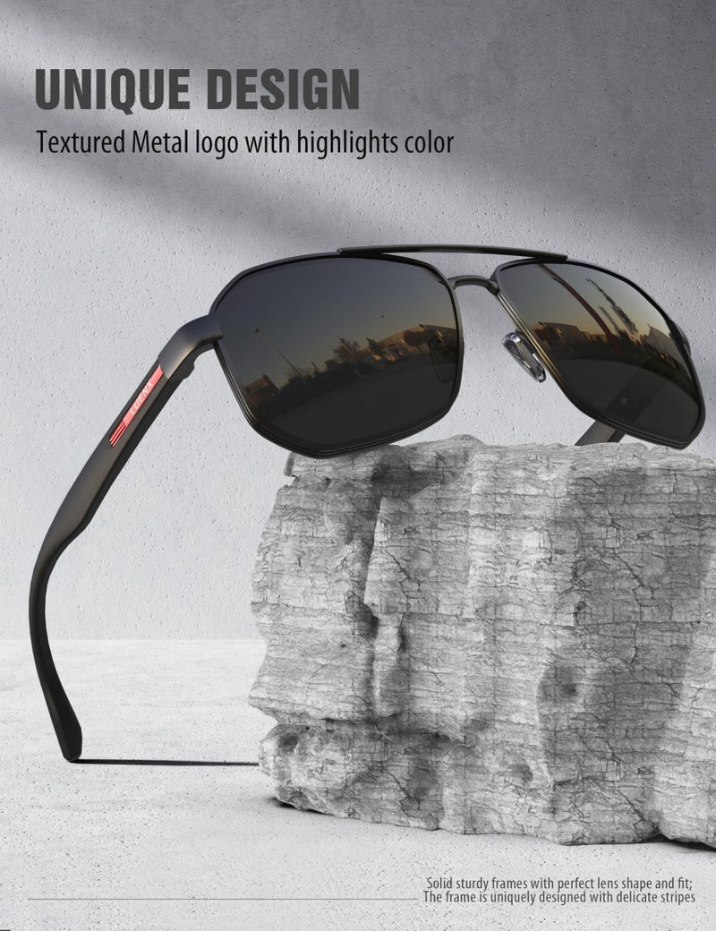 LUENX Aviator Sunglasses for Men Square Polarized Polygon Black Lens Matte Black Frame - UV 400 Protection with Accessories - Image 5