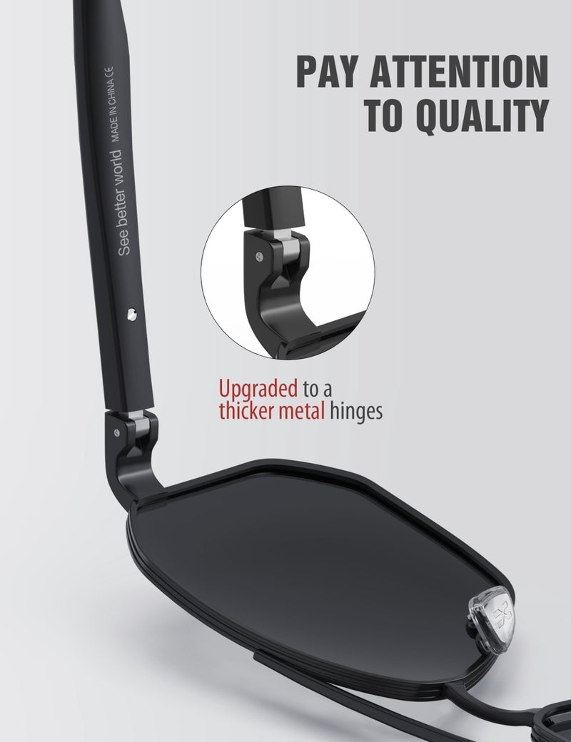 LUENX Aviator Sunglasses for Men Square Polarized Polygon Black Lens Matte Black Frame - UV 400 Protection with Accessories - Image 3