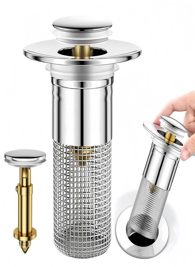 HEVASNEK Adjustable Stainless Steel Pop-Up Sink Drain Strainer - Fits 1.1 to 1.45 Inches for Efficient Waste Management | Kitchen Sink Food Catcher and Anti-Clogging Sink Strainer Catcher Basket - Image 1