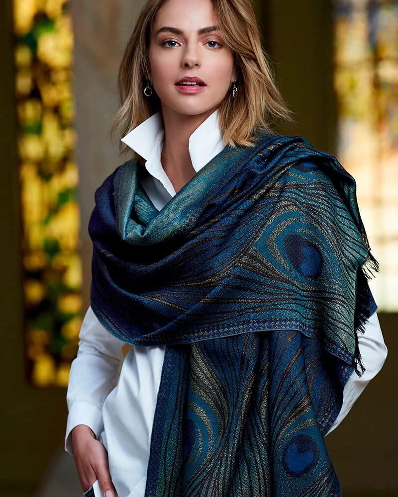 MMA Shawl Scarf Womens Shawls Warm Like Pashmina Scarf Wrap Evening or Day Peacock Design - Image 3