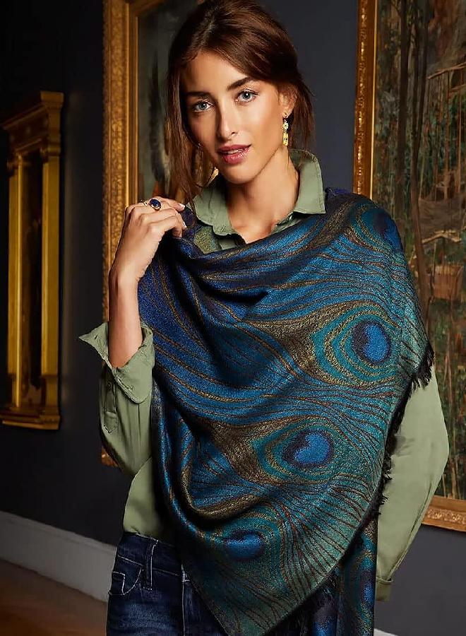 MMA Shawl Scarf Womens Shawls Warm like Pashmina Scarf Wrap Evening or Day Peacock 74" x 28" 