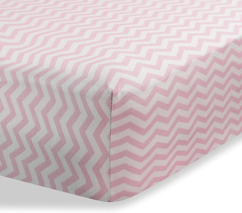 Abstract Jersey Cotton Knit Cradle Sheets - Ultra Soft Cradle Sheets Fitted 18" x 36" for Boys Girls Baby - Universal - Snug Fitted 6" Deep Pocket - Cotton - 18"x36" (Zigzag Pink) - Image 1