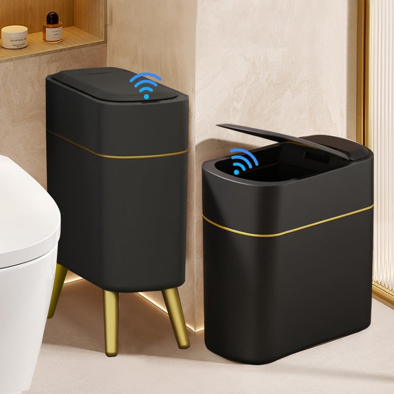 LALASTAR Automatic Bathroom Trash Can with Lid, Motion Sensor Bathroom Garbage Can for Toilet, Slim Smart Waste Basket for Kitchen, Living Room, 2.5 Gallon, Black - Image 1