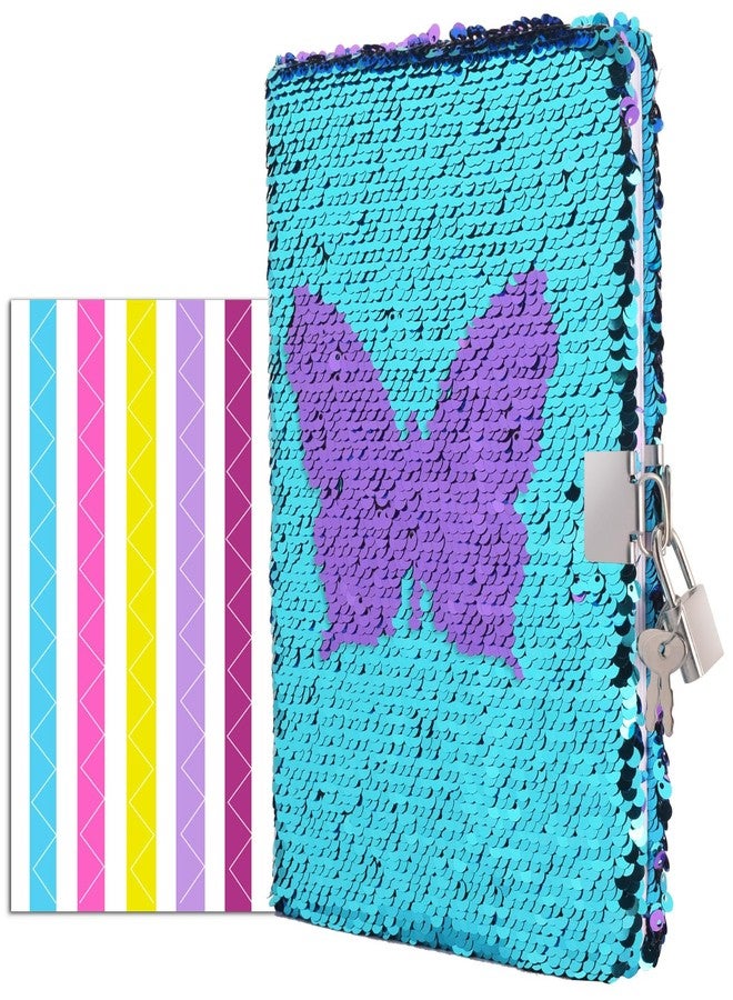 VIPbuy Magic Reversible Sequin Notebook Diary Lined Travel Journal with Lock and Key for Women Girls, Size A5 (8.5” x 5.5”), 78 Sheets (Butterfly Diary) - Image 1
