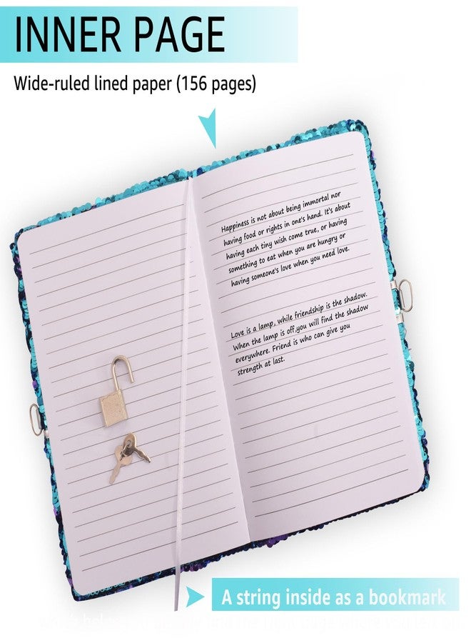VIPbuy Magic Reversible Sequin Notebook Diary Lined Travel Journal with Lock and Key for Women Girls, Size A5 (8.5” x 5.5”), 78 Sheets (Butterfly Diary) - Image 5