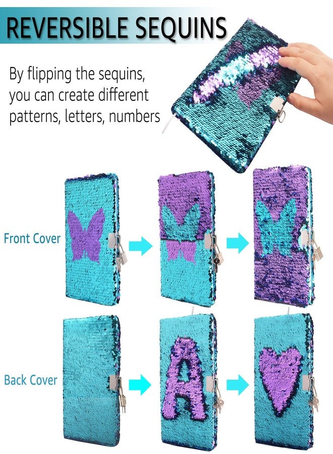 VIPbuy Magic Reversible Sequin Notebook Diary Lined Travel Journal with Lock and Key for Women Girls, Size A5 (8.5” x 5.5”), 78 Sheets (Butterfly Diary) - Image 2