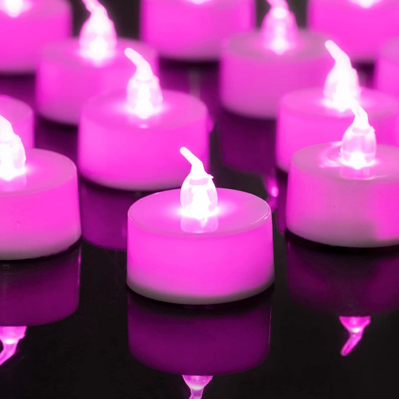 LANKER 24 Pack LED Tea Lights Candles, Steady Pink Flameless Tealights, Long Lasting Battery Operated Fake Candles, Decoration for Wedding, Halloween and Christmas (Pink - 24pcs) - Image 1