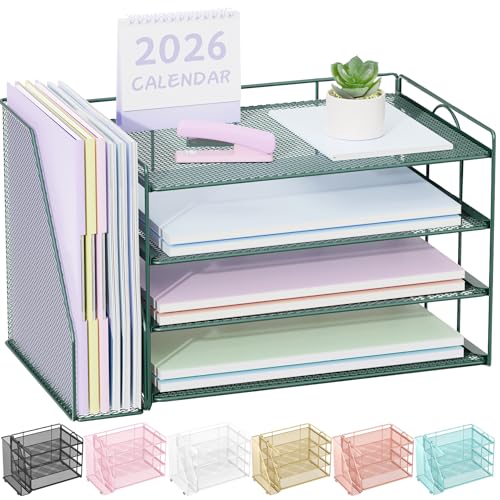 Spacrea Paper Organizer Desk Organizers and Accessories for Desk with File organizer Desk Accessories Workspace Organizers for Catalog Reference Racks Dark Green - Image 1