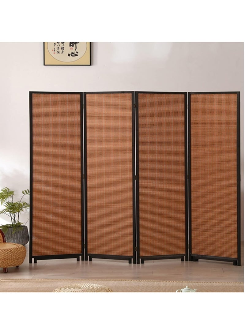 LINGWEI 195x177cm 4-Panel Bamboo Room Divider – Foldable, Freestanding Privacy Partition with Natural Woven Design – Ideal for Home, Office, or Restaurant Spaces - Image 1