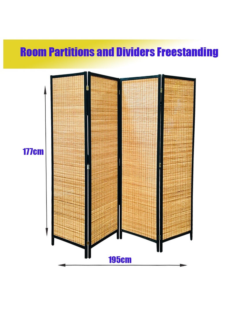 LINGWEI 195x177cm 4-Panel Bamboo Room Divider – Foldable, Freestanding Privacy Partition with Natural Woven Design – Ideal for Home, Office, or Restaurant Spaces - Image 3