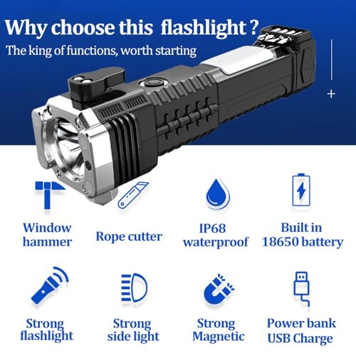 MZ S700 - Life Saving LED Torch - Black | Car Automobile Glass Breaker & Seal Belt Cutter with 3 Modes | Emergency Car Escape Tool | Safety Glass Window Breaker - Image 4
