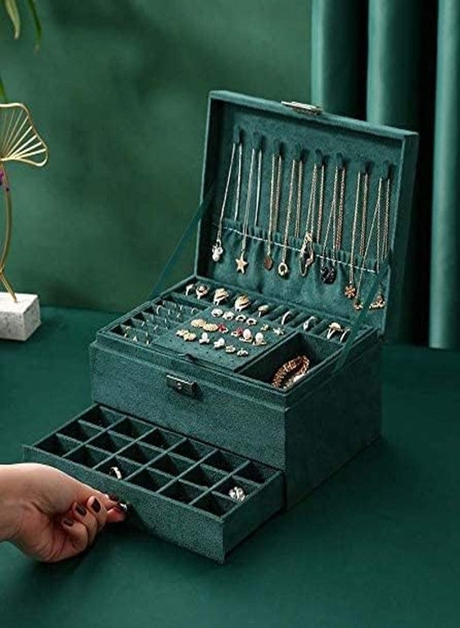 Botash صندوق مجوهرات بوتاش ذو سعة كبيرة، 3 طبقات مع درج قابل للقفل، مصنوع من المخمل، منظم لتخزين المجوهرات، مناسب للخواتم والأقراط والقلائد والأساور (قطعة واحدة/متعدد الألوان). - Image 1
