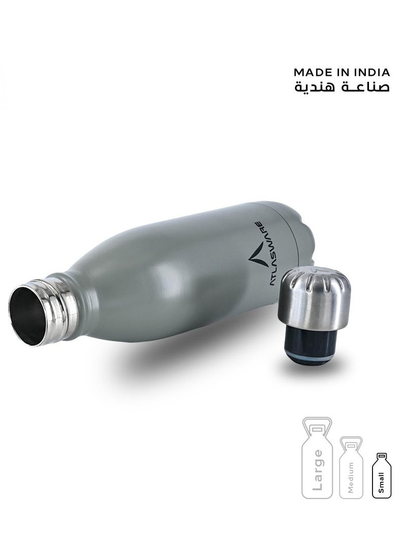 Atlasware - Water Bottle with a Capacity of 350 ml, Stainless Steel Water Bottle that keeps Cold for 34 Hours and Keeps Heat for 12 Hours, Grey - Image 1