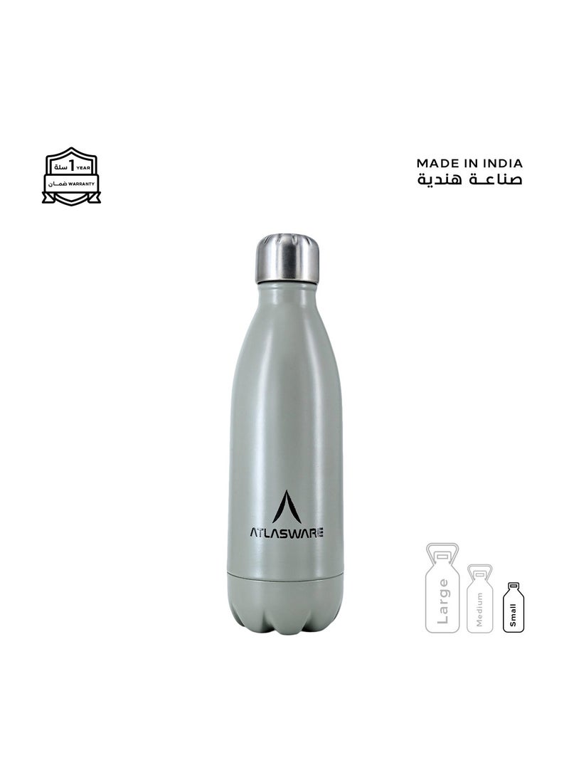 Atlasware - Water Bottle with a Capacity of 350 ml, Stainless Steel Water Bottle that keeps Cold for 34 Hours and Keeps Heat for 12 Hours, Grey - Image 1