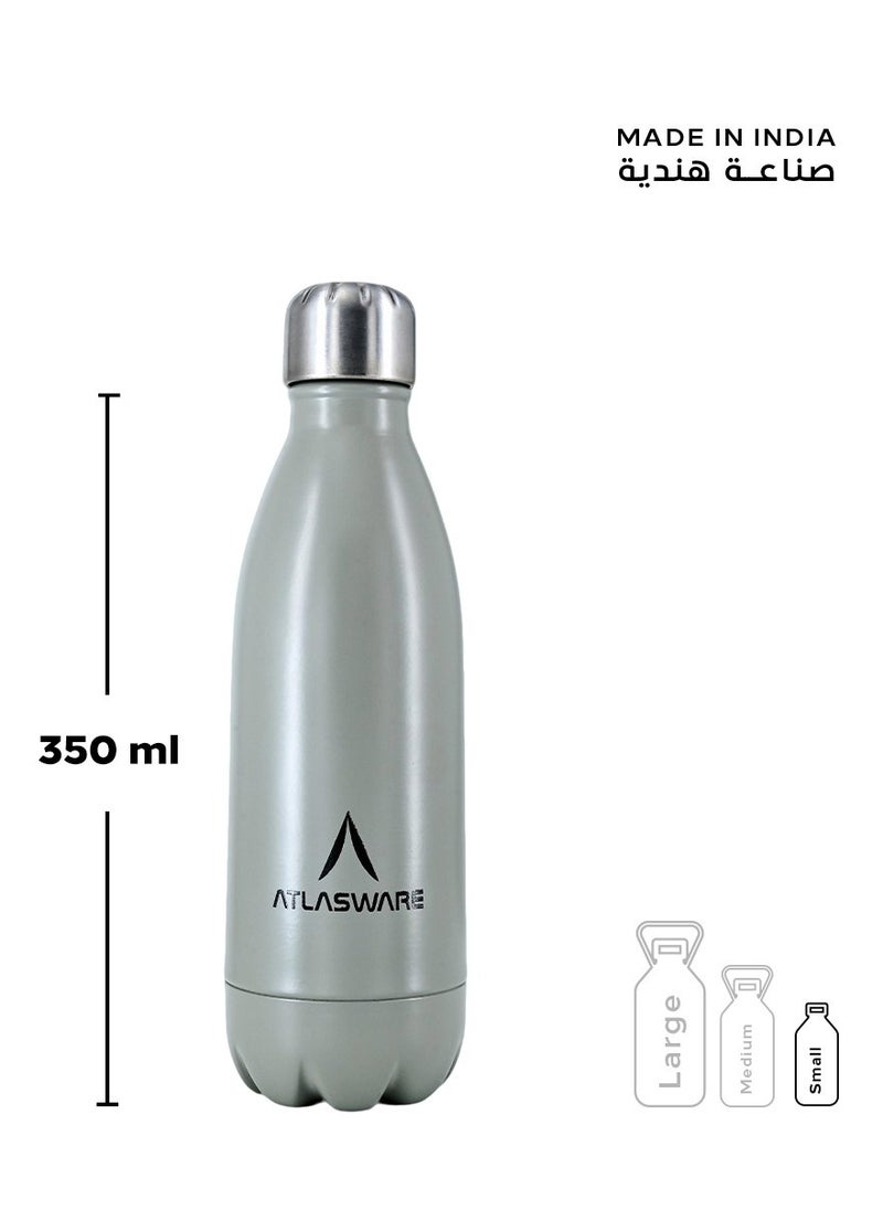 Atlasware - Water Bottle with a Capacity of 350 ml, Stainless Steel Water Bottle that keeps Cold for 34 Hours and Keeps Heat for 12 Hours, Grey - Image 1