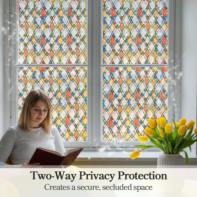 DARUITE Window Film with Diamond Coloured Veins 44 x 200 cm Electrostatic No Glue UV Protection Rainbow Effect Privacy Film Windows for Office, Living Room - Image 2