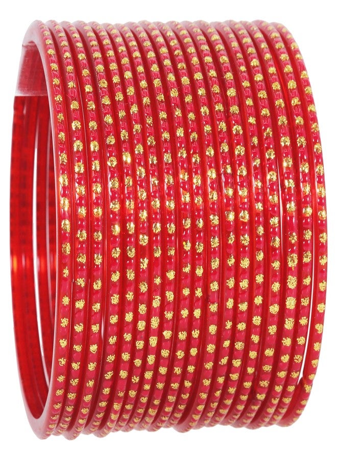 LAVAZZA Stylish Glass Bangle Set For Women - Designer Fancy Red Stone Bangles - (KS6-LCD Glass-Red-2.6) - Image 4