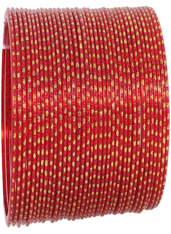 LAVAZZA Stylish Glass Bangle Set For Women - Designer Fancy Red Stone Bangles - (KS6-LCD Glass-Red-2.6) - Image 1