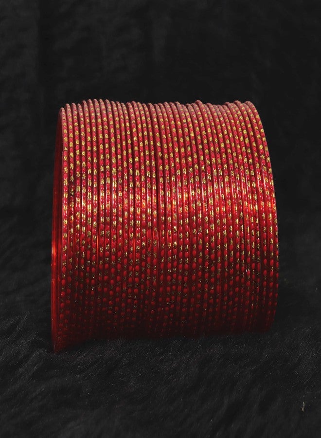 LAVAZZA Stylish Glass Bangle Set For Women - Designer Fancy Red Stone Bangles - (KS6-LCD Glass-Red-2.6) - Image 3