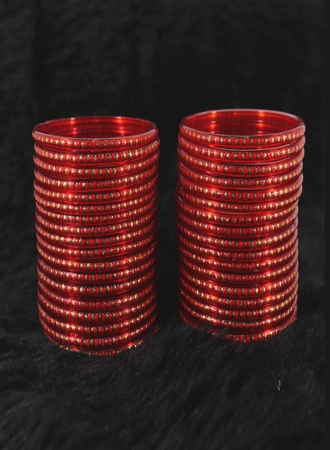 LAVAZZA Stylish Glass Bangle Set For Women - Designer Fancy Red Stone Bangles - (KS6-LCD Glass-Red-2.6) - Image 2