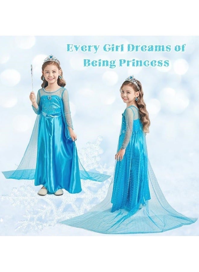 GGEROU Princess Costumes Girls Dress with Clothing Crown Magic Wand Necklace Ring Earrings Gloves for Toddler Children Birthday Party Cosplay Outfits Adventure Clothes  - Image 4
