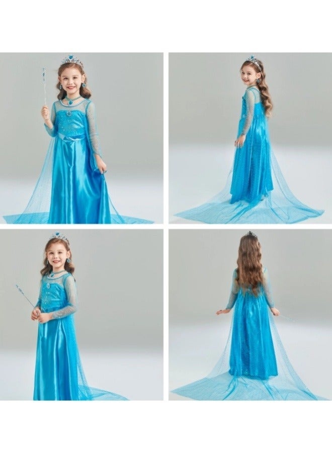 GGEROU Princess Costumes Girls Dress with Clothing Crown Magic Wand Necklace Ring Earrings Gloves for Toddler Children Birthday Party Cosplay Outfits Adventure Clothes  - Image 5