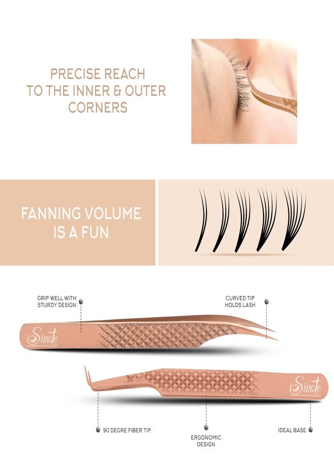 SIVOTE Eyelash Extension Tweezers Fiber Tips Japanese Steel, Set of 6 - Curved, Dolphin, 90° 45° Volume Boot & Slight Curved Tweezer - Professional Lash Tweezers for Lash Extensions Rose Gold - Image 4