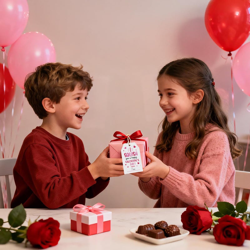 Anwyll Valentines Day Gift Tags - 50Pcs Happy Valentine's Day Tags with String Valentine Day Name from Tag I Squish You A Happy Valentine's Day Tag for Kid Gift Wrapping Present Treat Bag Party Favor - Image 4