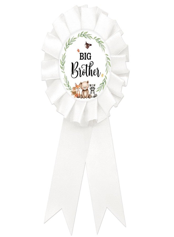 SUPERLUBY Woodland Animal Big Brother Tinplate Badge Pin, Neutral Brother to Be Pin, Woodland Happy Birthday Button for Boy, White Rosette Birthday Boy Award Ribbon, Adventure Awaits Baby Shower Party Favors - Image 1