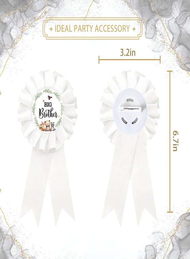 SUPERLUBY Woodland Animal Big Brother Tinplate Badge Pin, Neutral Brother to Be Pin, Woodland Happy Birthday Button for Boy, White Rosette Birthday Boy Award Ribbon, Adventure Awaits Baby Shower Party Favors - Image 2