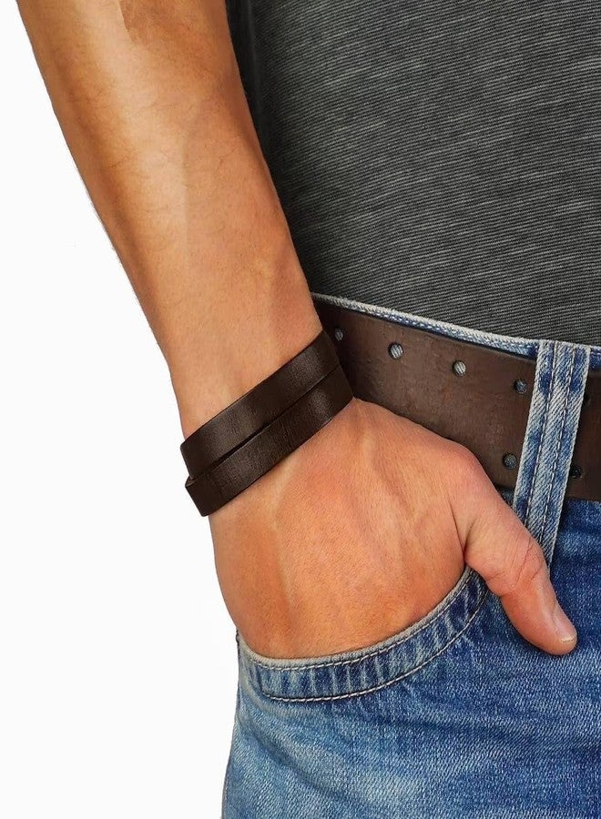 THE MEN THING OUTBACK - Genuine Leather Adjustable Cuff Bracelet with Stainless Steel Hook for Men & Boys (BROWN) - Image 4
