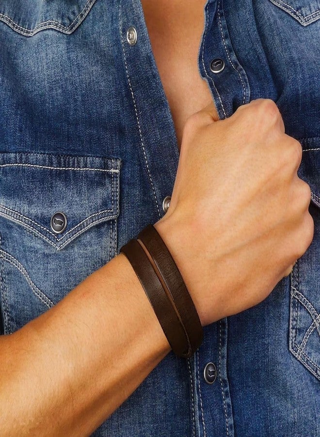 THE MEN THING OUTBACK - Genuine Leather Adjustable Cuff Bracelet with Stainless Steel Hook for Men & Boys (BROWN) - Image 2
