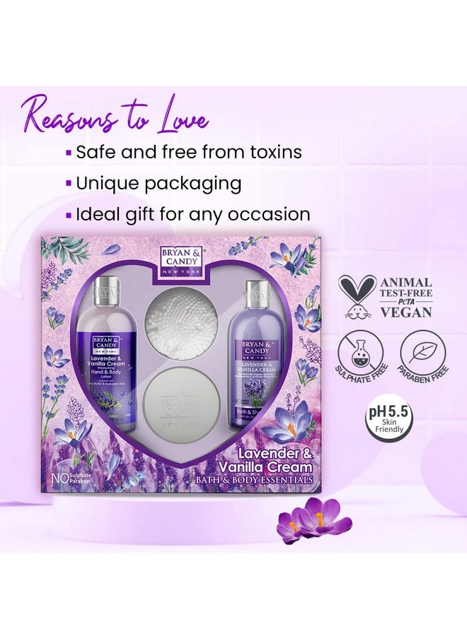 BRYAN & CANDY - Lavender Heart Kit Combo | Gift Set For Women And Men| Shower Gel, Hand & Body Lotion, Body Polish, Loofah | 100% Vegan, Skin-Friendly Ph 5.5, Sls & Paraben Free - Image 1