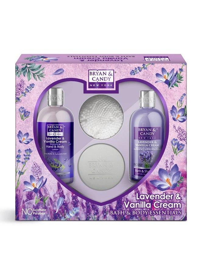 BRYAN & CANDY - Lavender Heart Kit Combo | Gift Set For Women And Men| Shower Gel, Hand & Body Lotion, Body Polish, Loofah | 100% Vegan, Skin-Friendly Ph 5.5, Sls & Paraben Free - Image 1