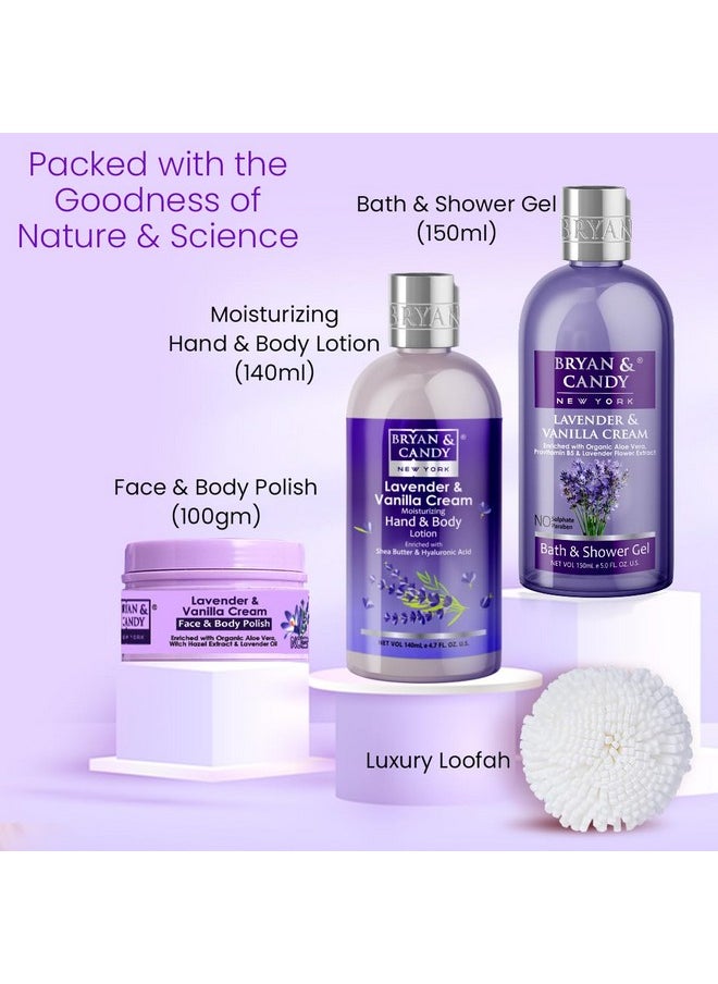 BRYAN & CANDY - Lavender Heart Kit Combo | Gift Set For Women And Men| Shower Gel, Hand & Body Lotion, Body Polish, Loofah | 100% Vegan, Skin-Friendly Ph 5.5, Sls & Paraben Free - Image 1