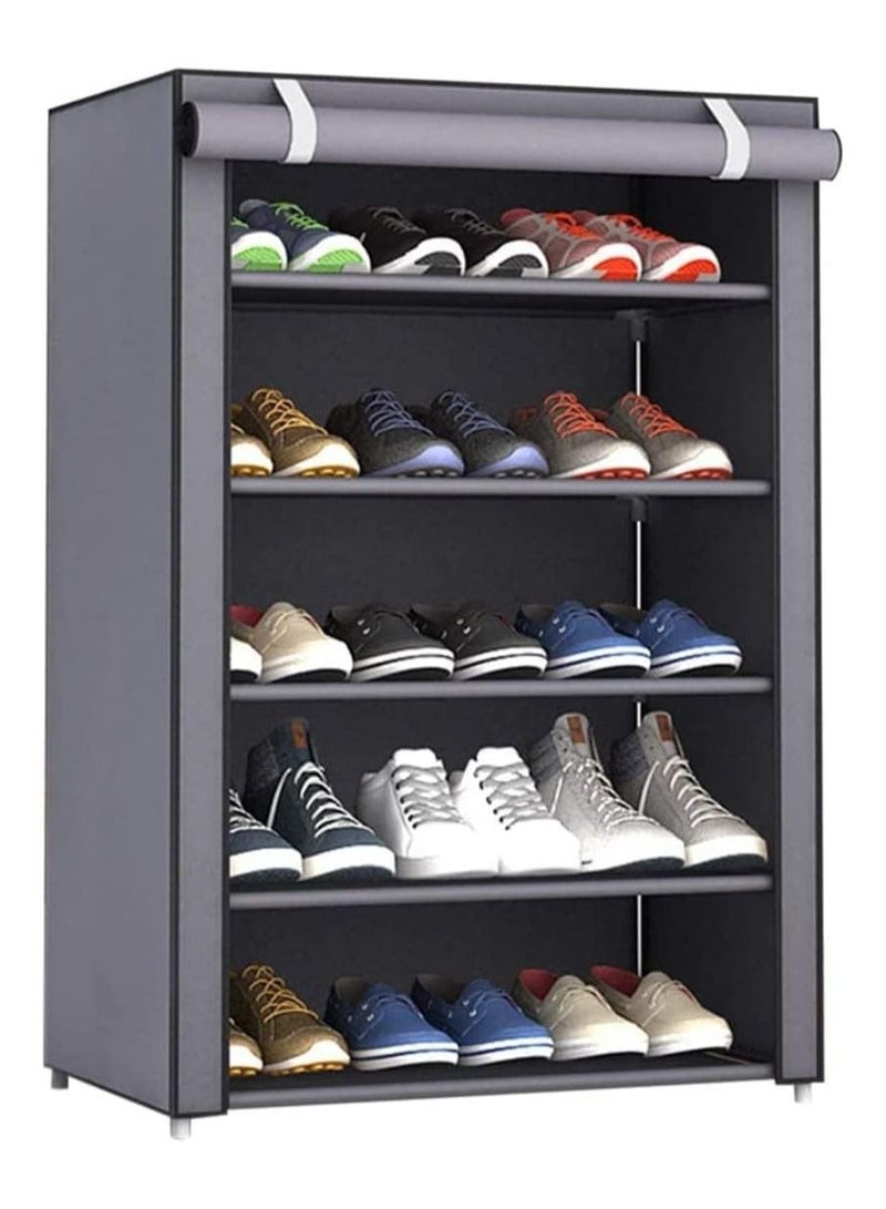 BLOOMING TIME 5 Layer Fabric Shoes Rack Stylish Shoe Organizer Grey 60x30x90cm - Image 1