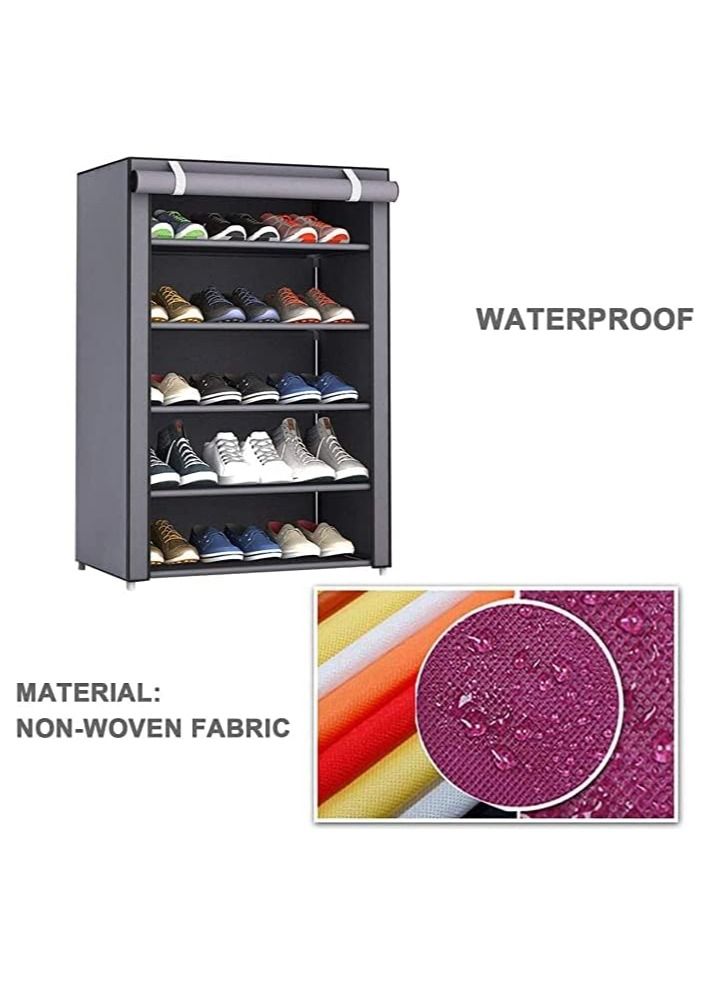 BLOOMING TIME 5 Layer Fabric Shoes Rack Stylish Shoe Organizer Grey 60x30x90cm - Image 4