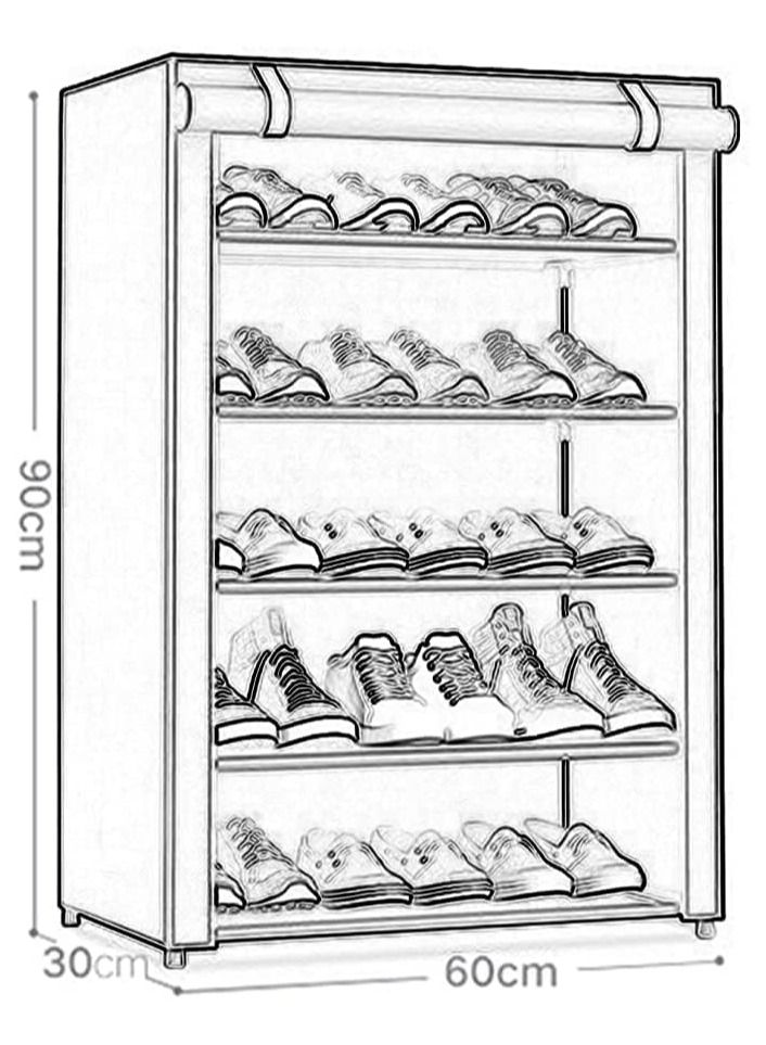 BLOOMING TIME 5 Layer Fabric Shoes Rack Stylish Shoe Organizer Grey 60x30x90cm - Image 3