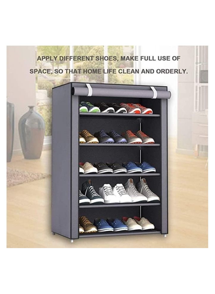 BLOOMING TIME 5 Layer Fabric Shoes Rack Stylish Shoe Organizer Grey 60x30x90cm - Image 2